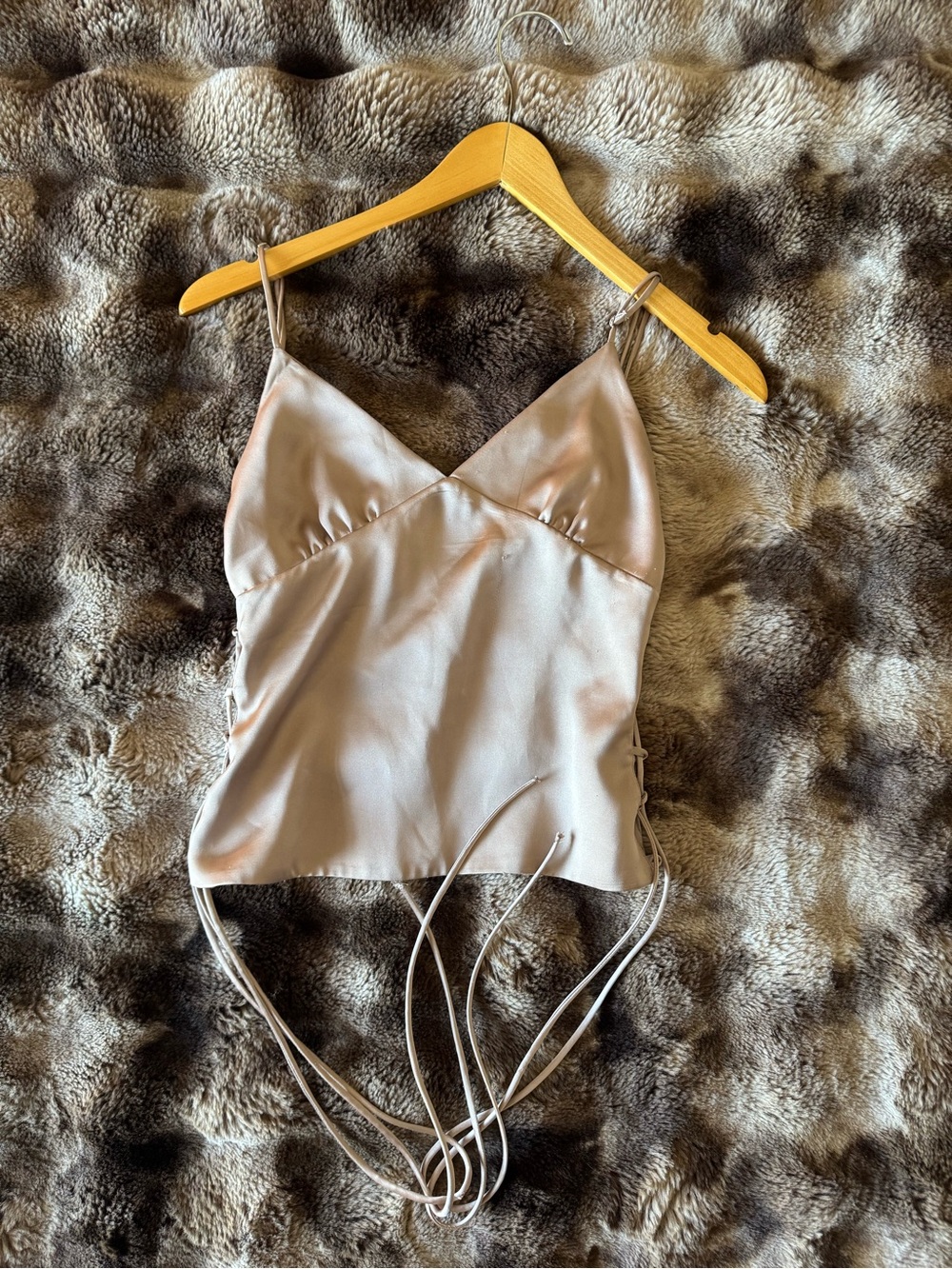 Zara Satin Lace-Up Cami Top in Nude